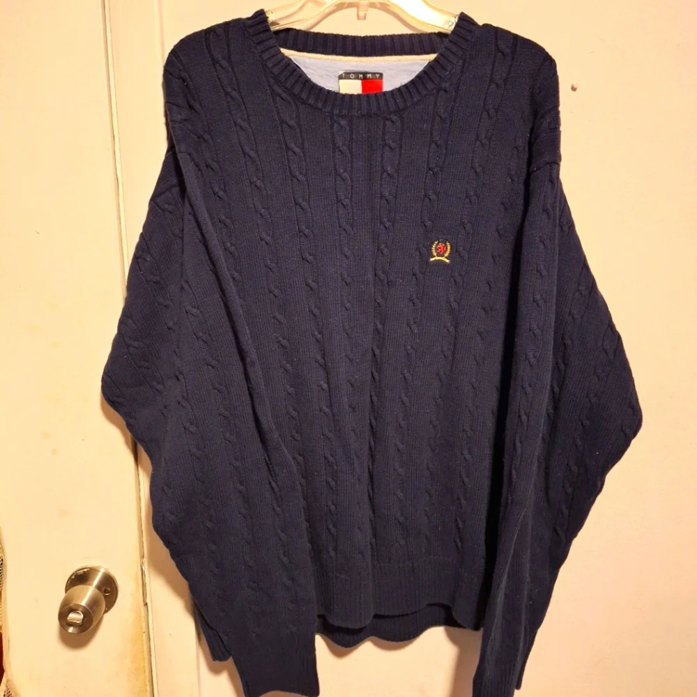 Tommy Hilfiger XXL VTG Y2K Navy Blue Cable Knit Sweater - Picture 6 of 7